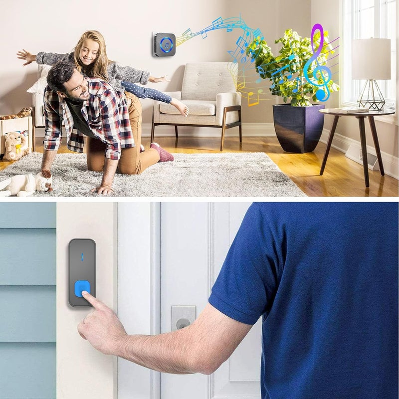 SURFOU Wireless Doorbell, Waterproof, Easy installation -1300ft Range 55 Chimes, 5 Adjustable Volume Levels - LED Flash (2 Buttons+2 Receivers) - Image 3